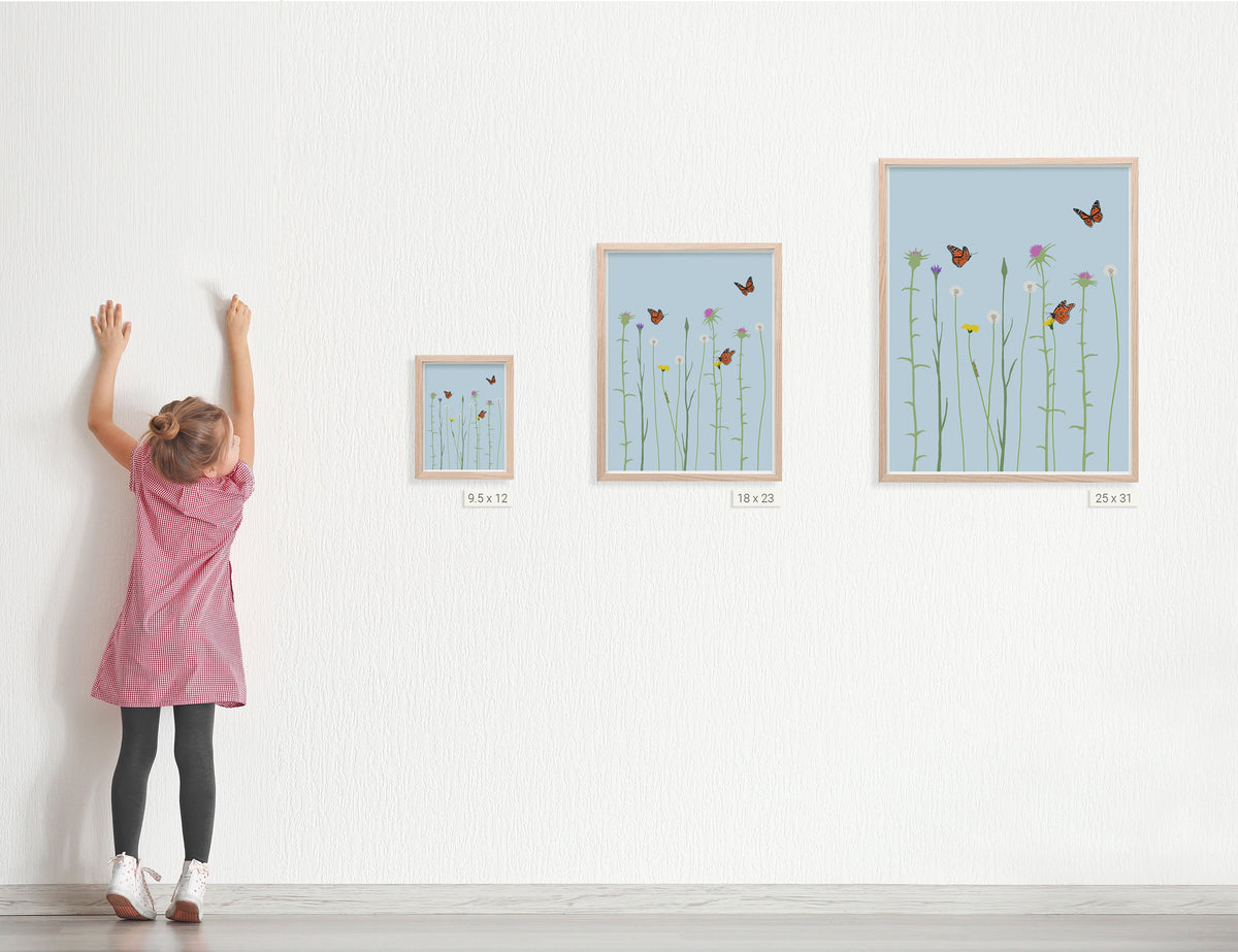 Monarch Butterflies and Dandelions Signed Art Print - 210226