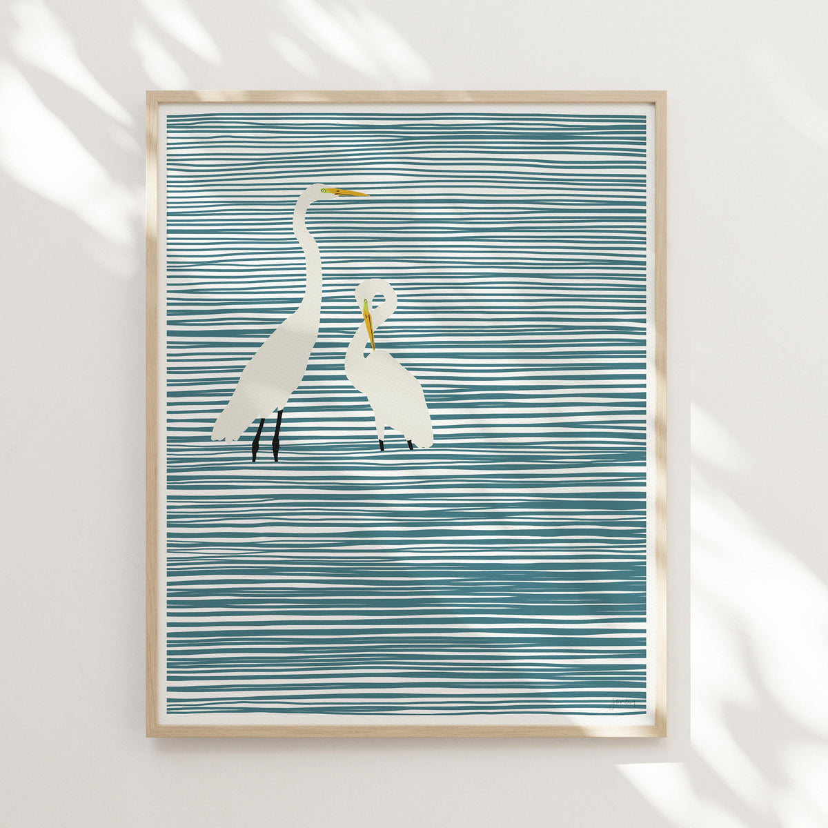 Striped Water with Egrets Signed Art Print - 141106
