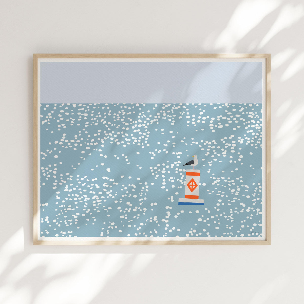Seagull on Sparkling Water Landscape Signed Art Print - 230625