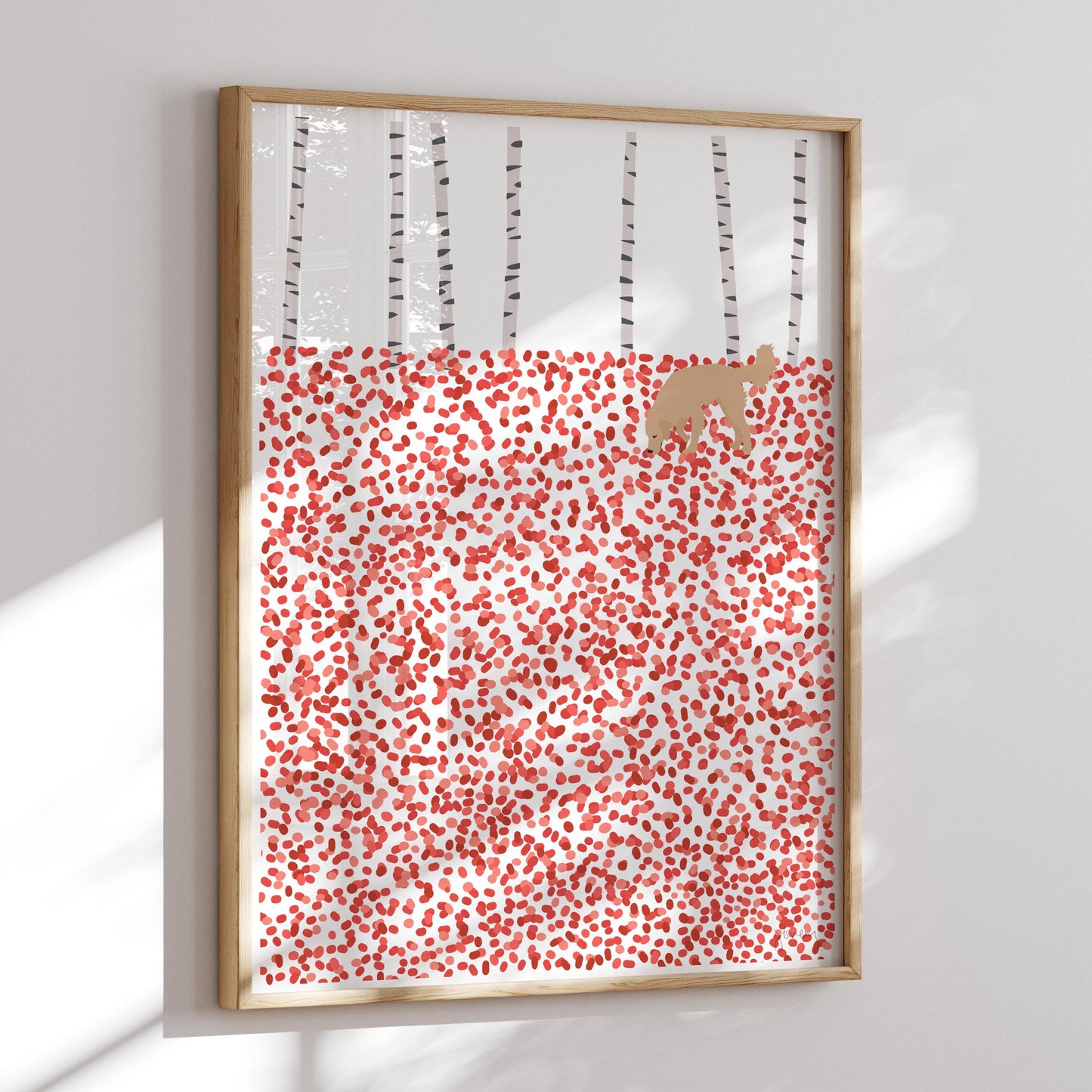 Autumn Leaves with a Golden Retriever Art Print - Unframed or Framed - 221115