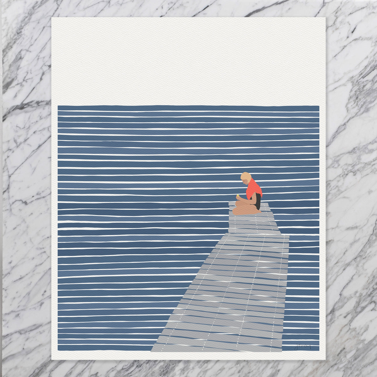 Sitting on a Dock Signed Art Print - 220821