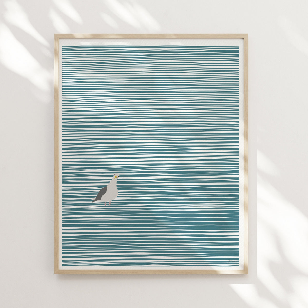 Striped Water with Seagull Signed Art Print - 141107