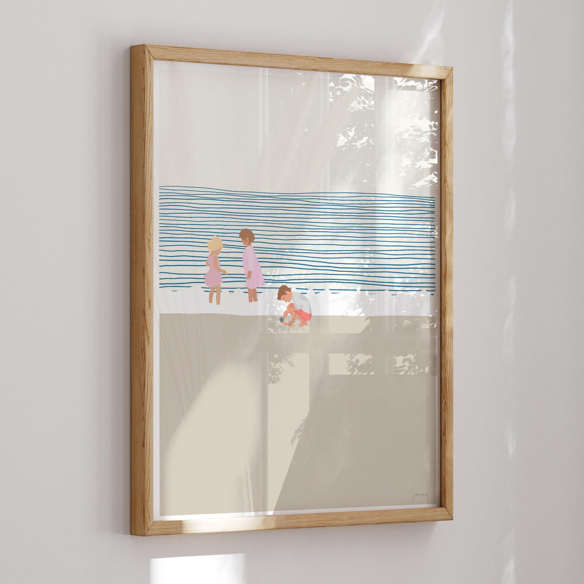 Sisters and a Brother on the Beach Signed Art Print - 140619