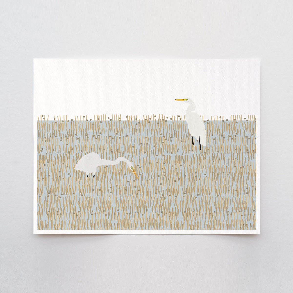 Egrets in Winter Marsh Signed Art Print - 250329