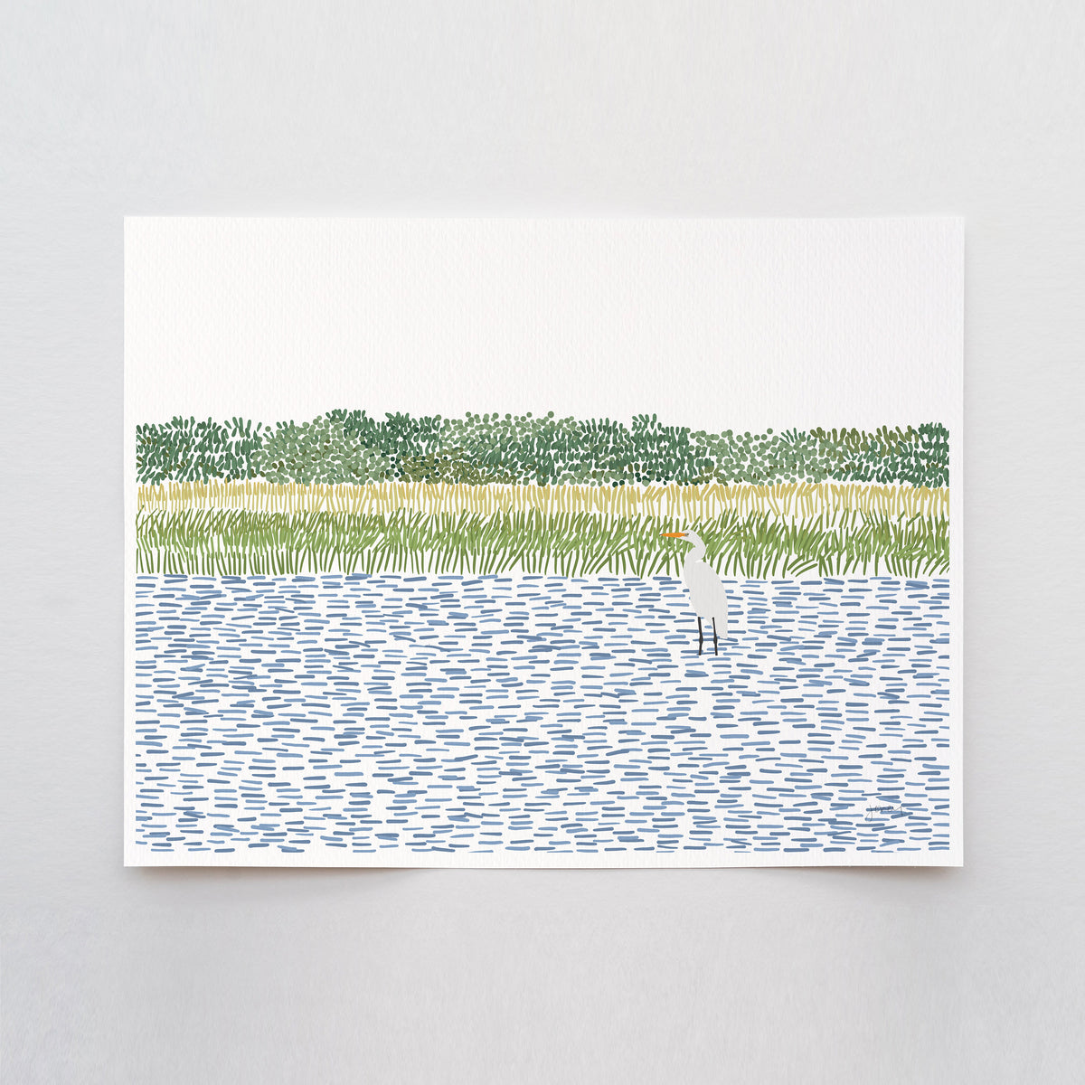 Egret in Wetlands Signed Art Print - 210806