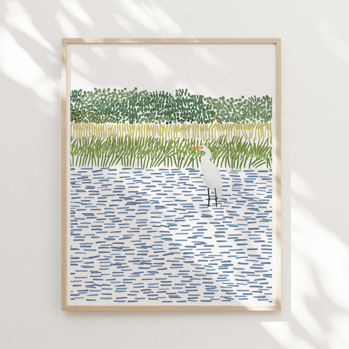 Egret in Wetlands Portrait Signed Art Print - 210806