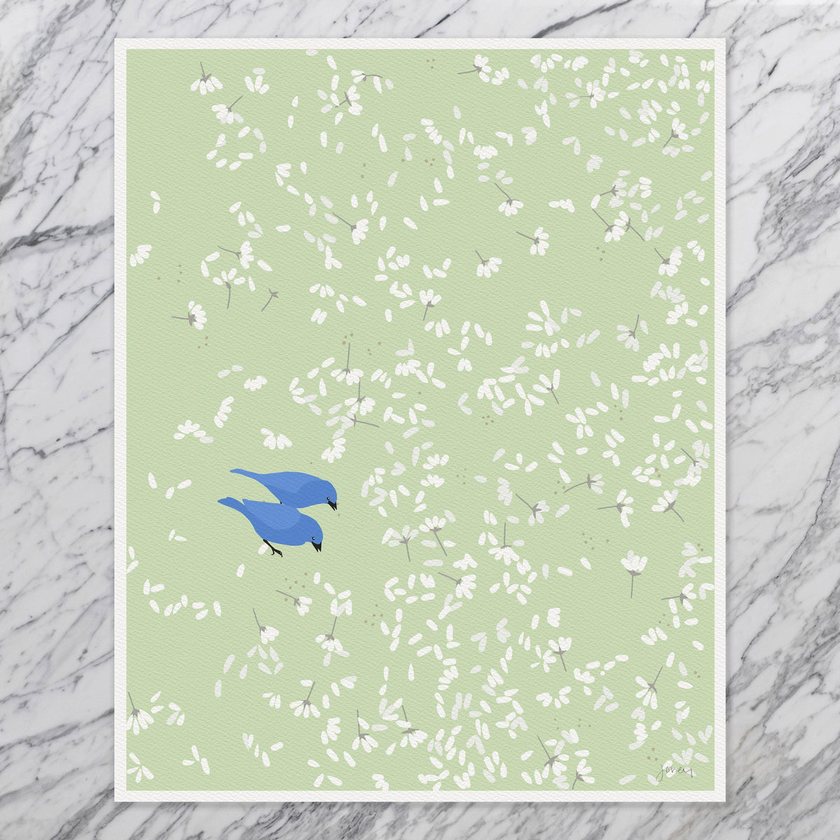 Cherry Blossoms and Blue Birds Signed Art Print - 150423