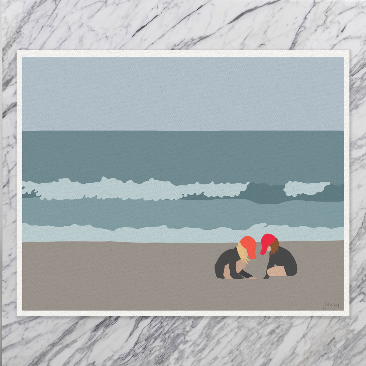 Sisters Play in the Sand Signed Art Print - 160502