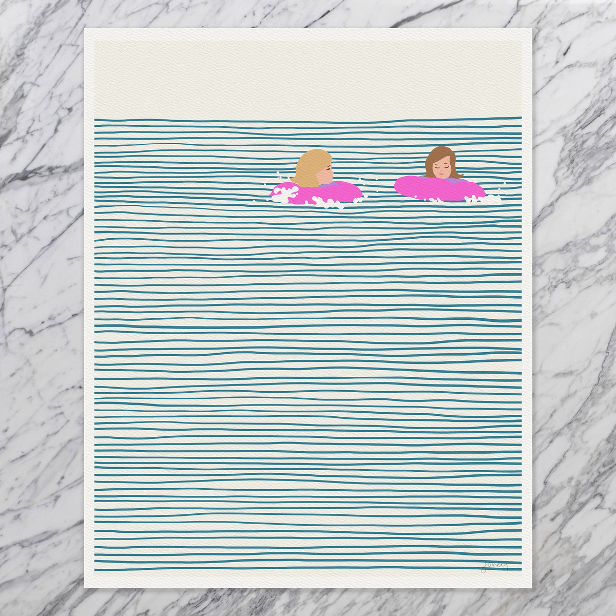 Girls in Pink Floaties Signed Art Print - 130809