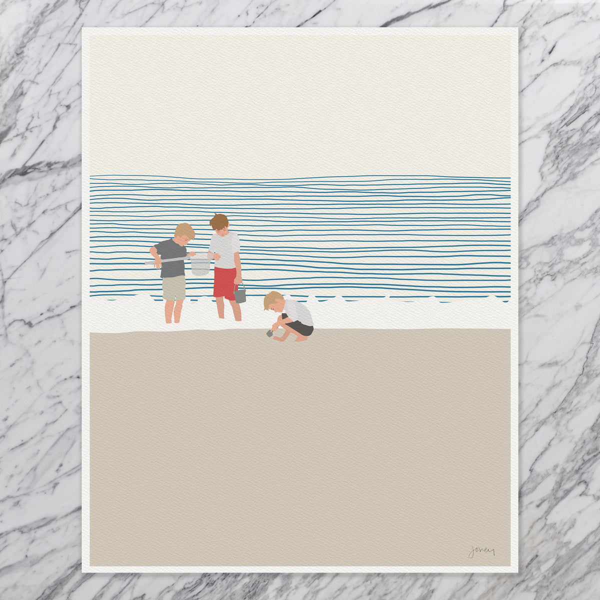 Three Brothers on the Beach Signed Art Print - 140619