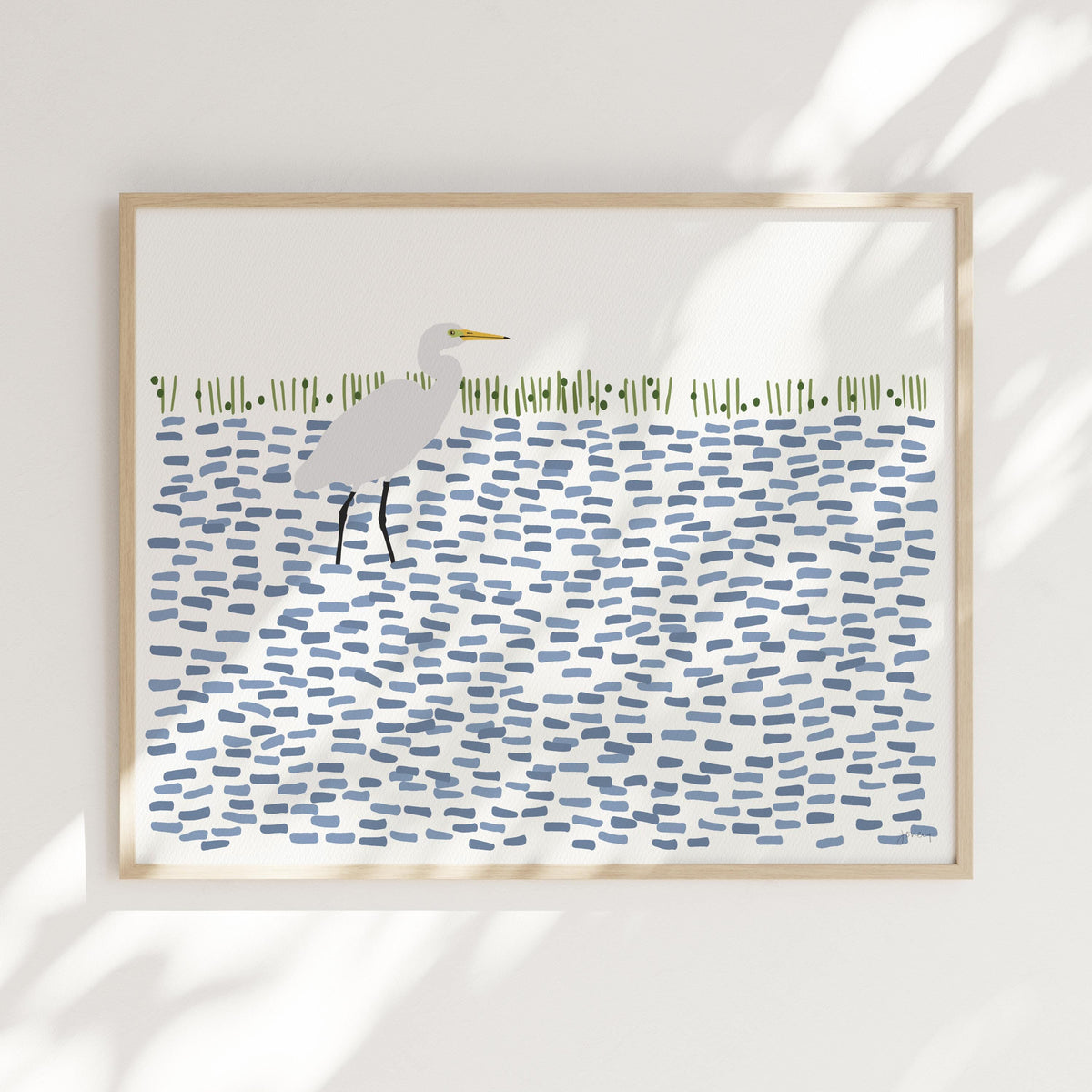 Egret in Shallow Water Signed Art Print - 250416
