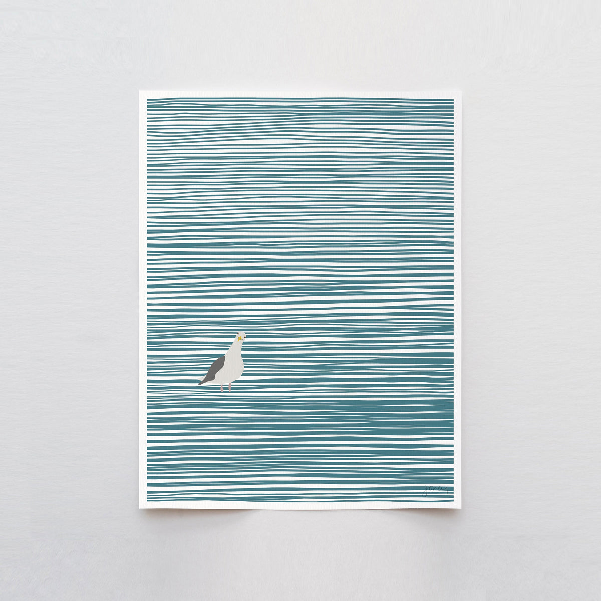 Striped Water with Seagull Signed Art Print - 141107