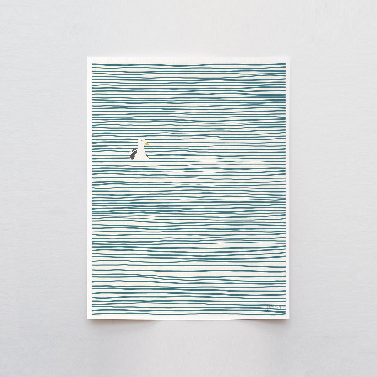 Seagull on Striped Water Signed Art Print - 130324