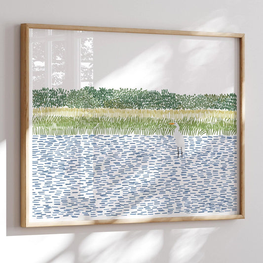 Egret in Wetlands Art Print - Unframed or Framed - 210806