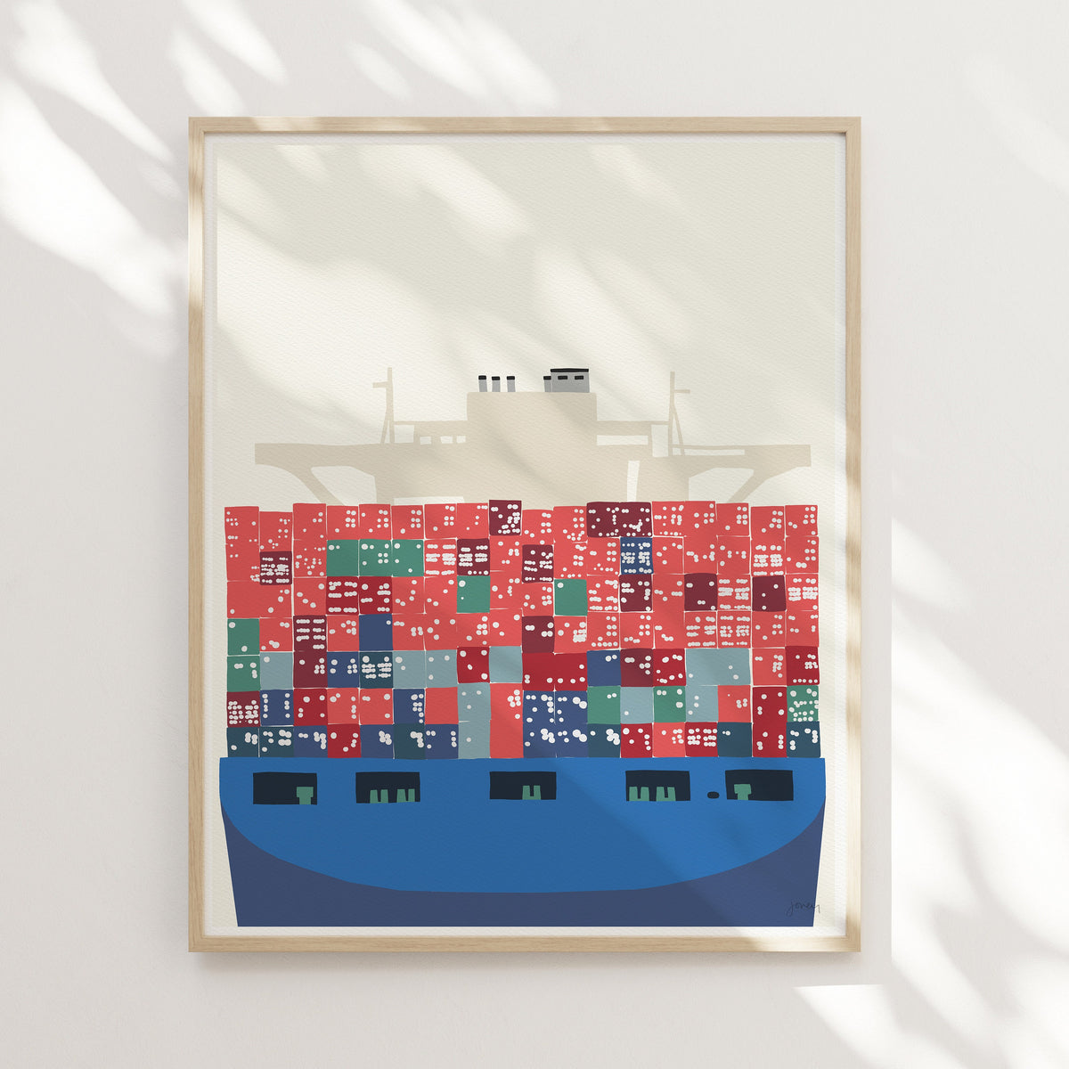 Container Ship Docked Signed Art Print - 140121