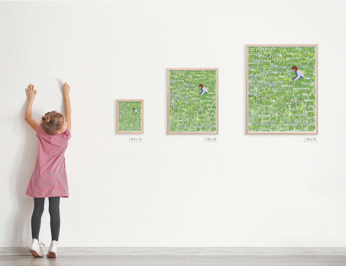 Girl Gathering Flowers Signed Art Print - 140410