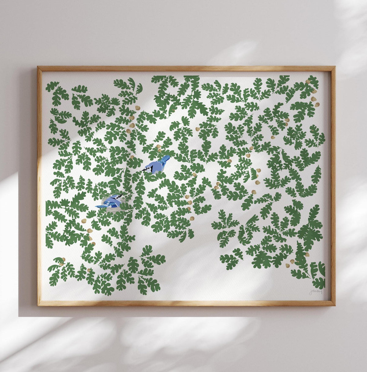 Blue Jays in Oak Leaves Signed Art Print - 240811