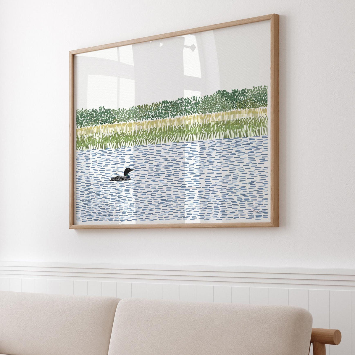 Loon on a River Signed Art Print - 250602
