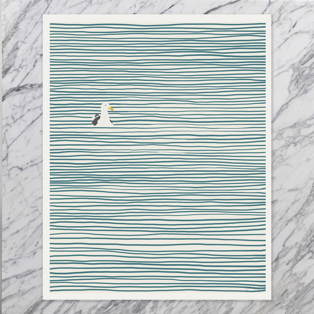 Seagull on Striped Water Signed Art Print - 130324