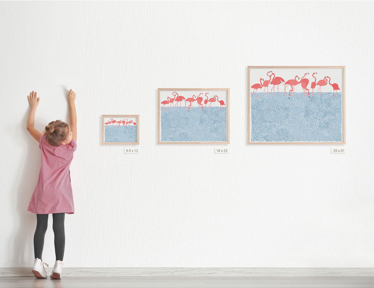 Flamingos Feeding Signed Art Print - 250116