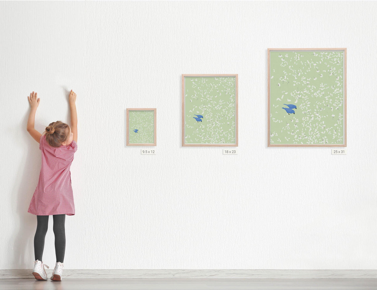 Cherry Blossoms and Blue Birds Signed Art Print - 150423