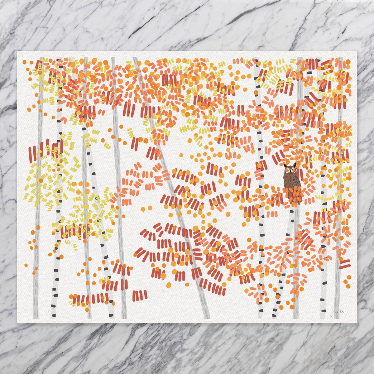 Owl in Fall Foliage Signed Art Print - 251130