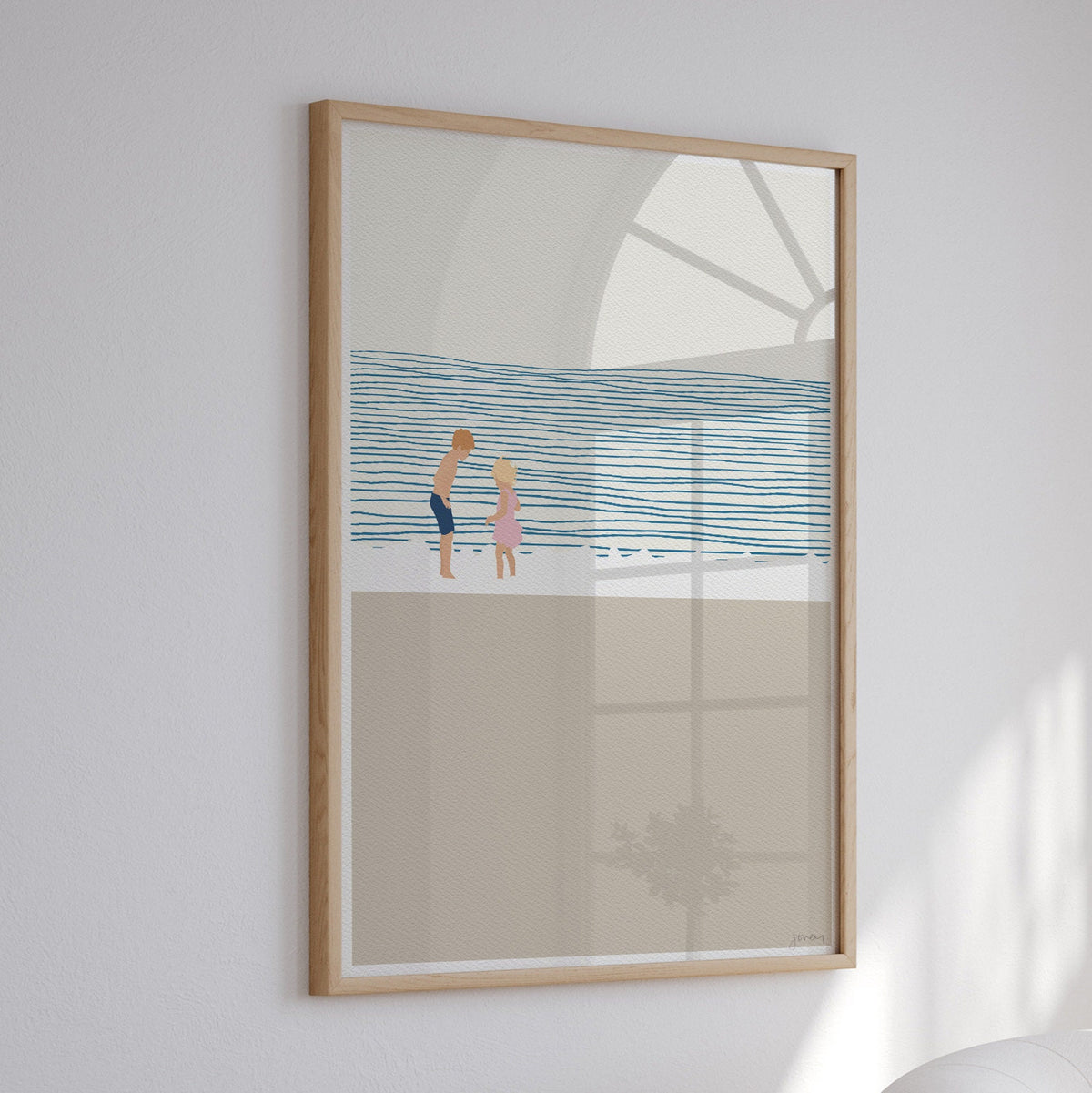 Brother and Sister on the Beach Signed Art Print - 140619