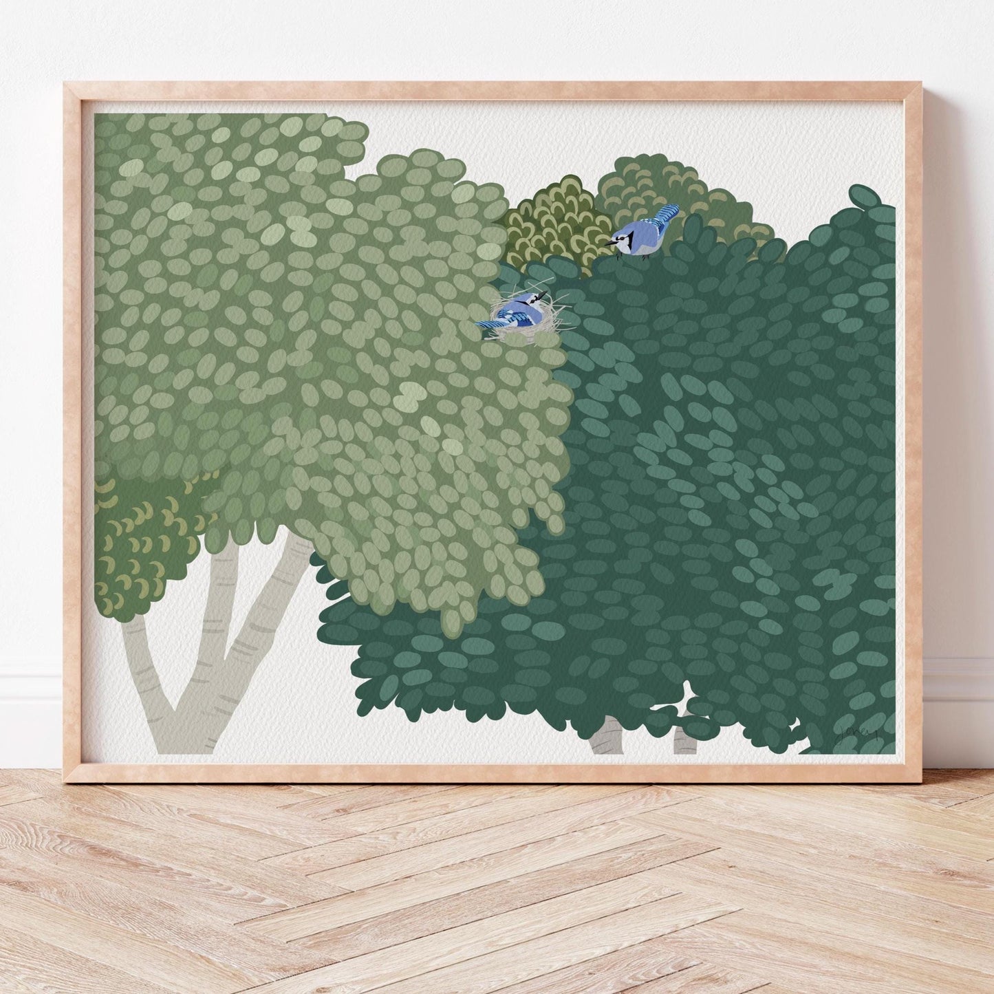 Blue Jays Nesting Art Print - Unframed or Framed - 250108