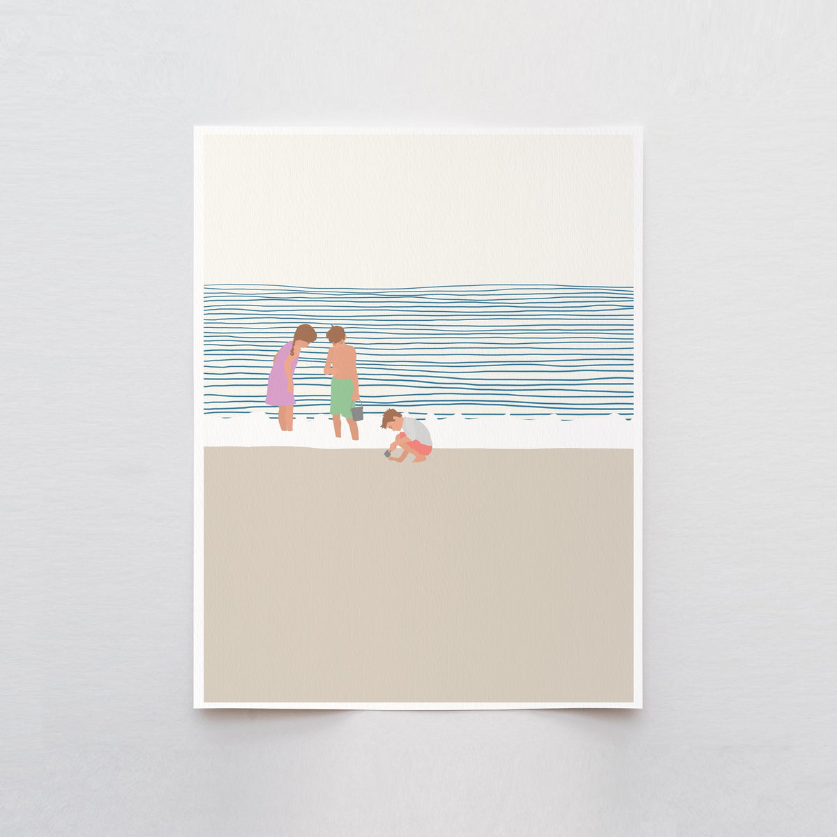 Brothers and a Sister on the Beach Signed Art Print - 140619