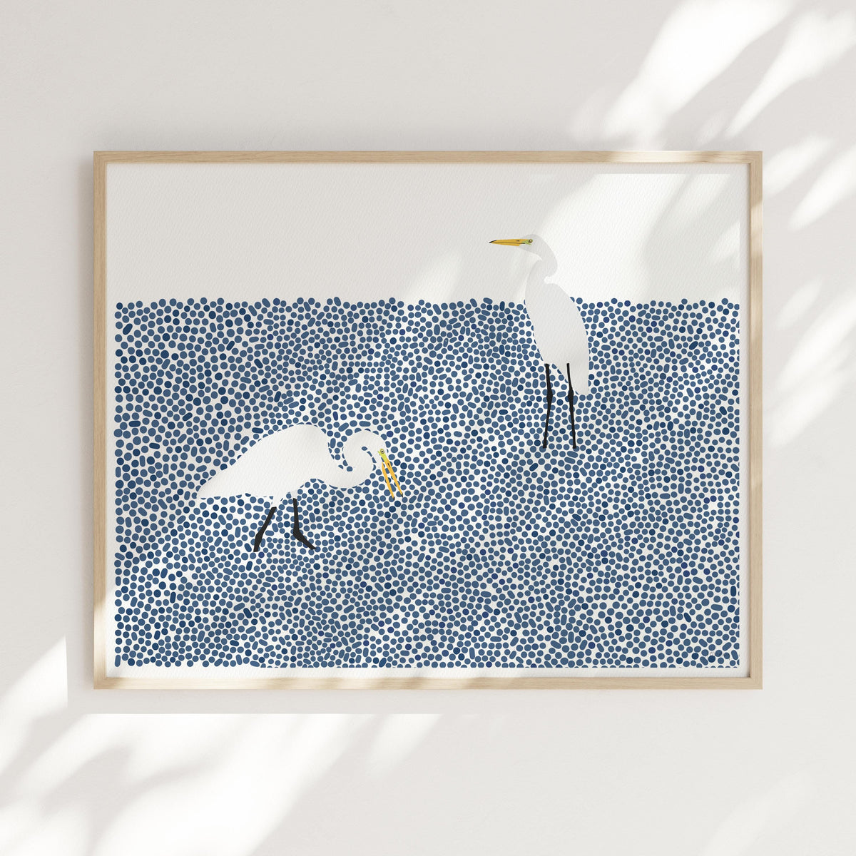 Wading Egrets Landscape Signed Art Print - 231112