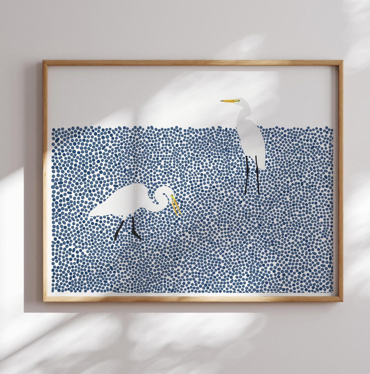 Wading Egrets Landscape Signed Art Print - 231112