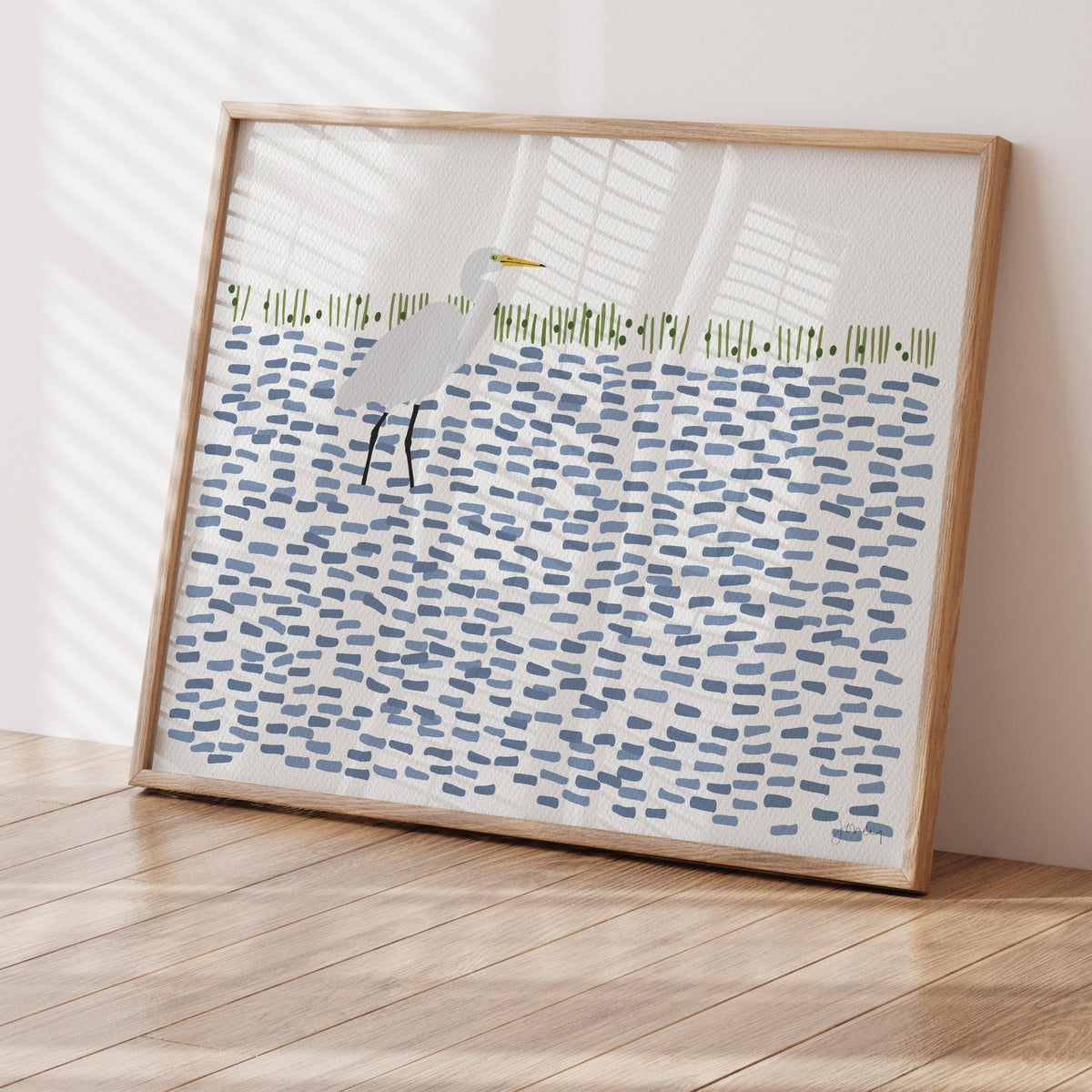 Egret in Shallow Water Signed Art Print - 250416