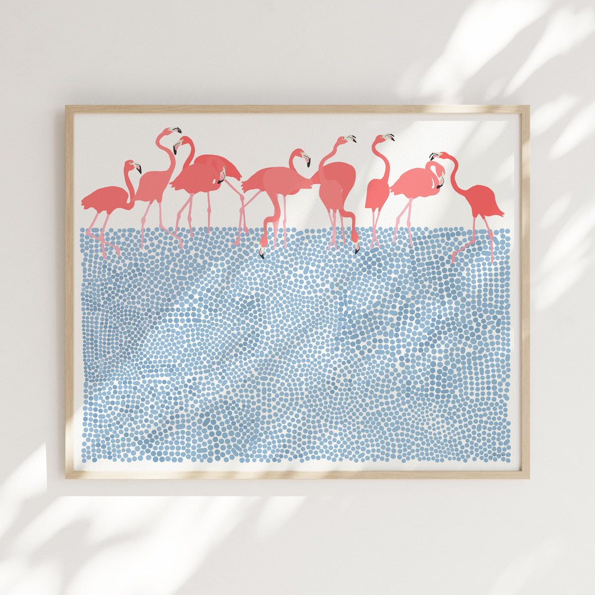 Flamingos Feeding Signed Art Print - 250116