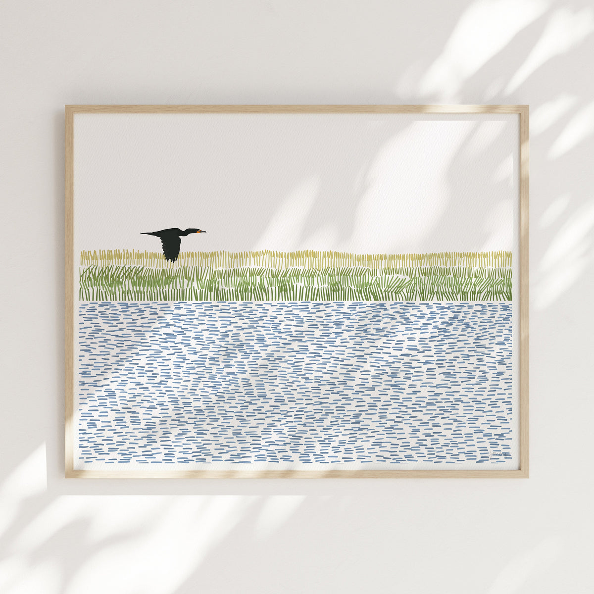 Cormorant over Wetlands Signed Art Print - 210801
