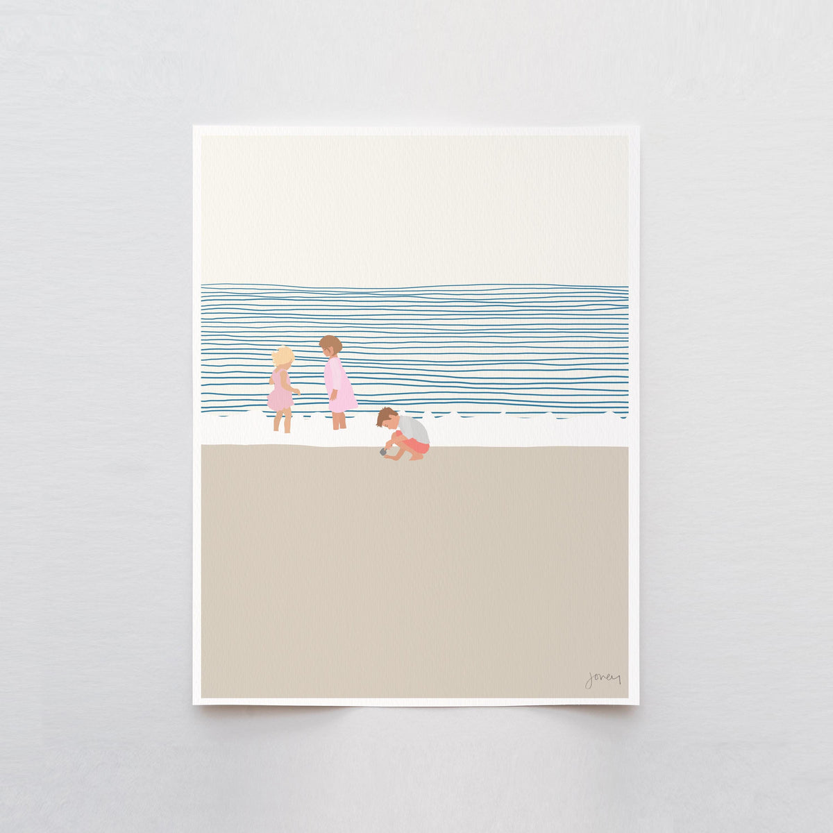 Sisters and a Brother on the Beach Signed Art Print - 140619