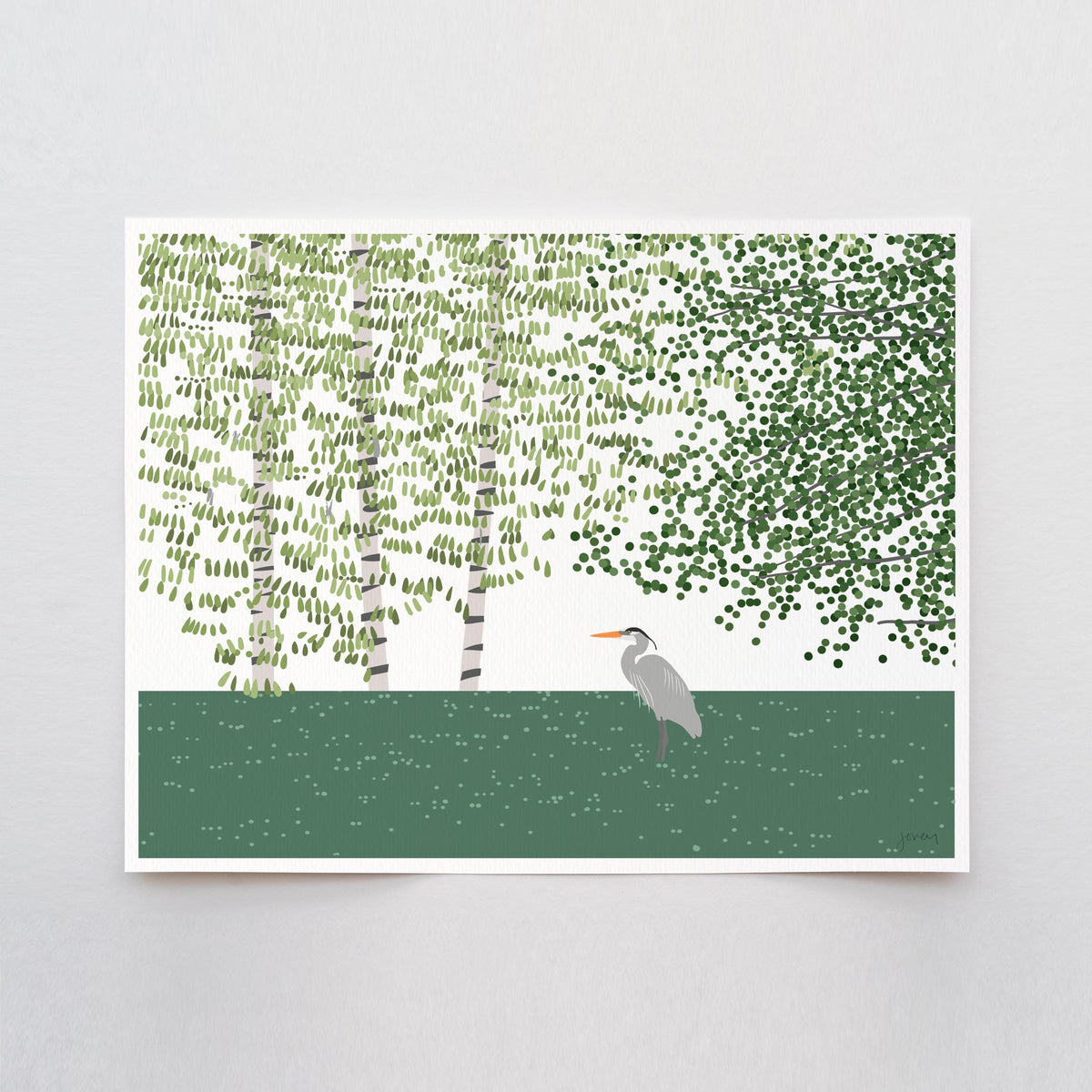 Lake with Great Blue Heron Signed Art Print - 250408