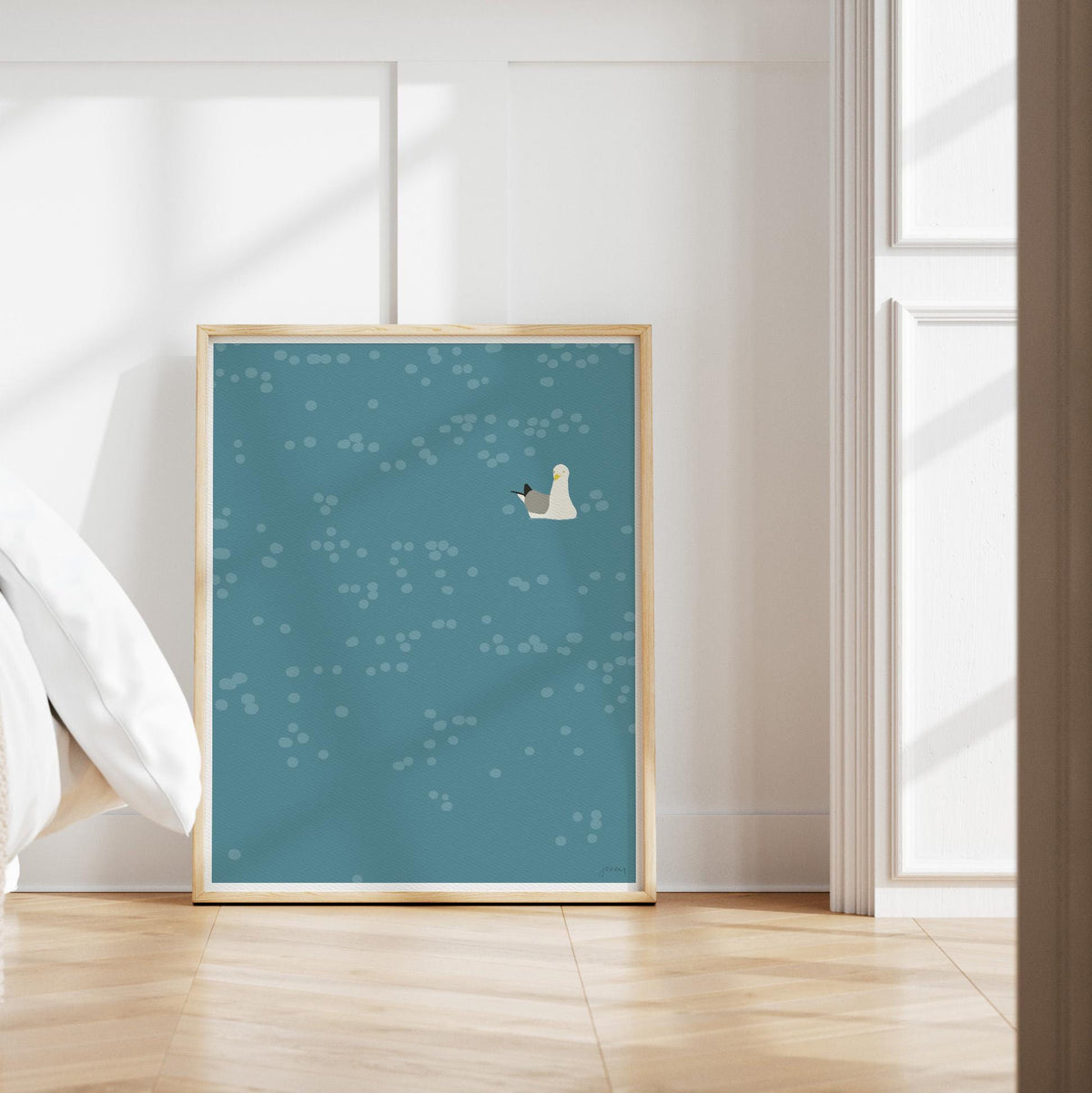Seagull Floating on Water Signed Art Print - 140724