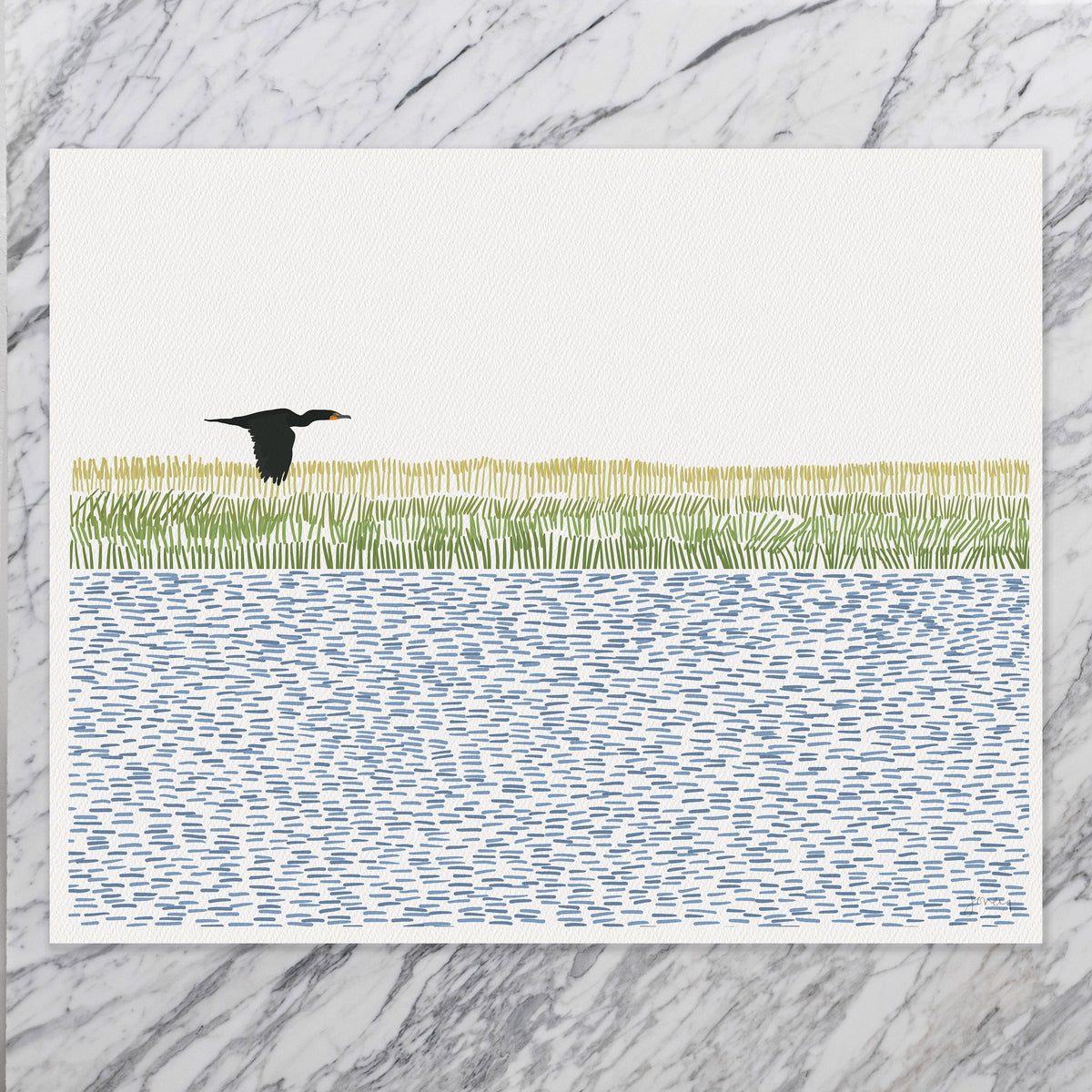 Cormorant over Wetlands Signed Art Print - 210801