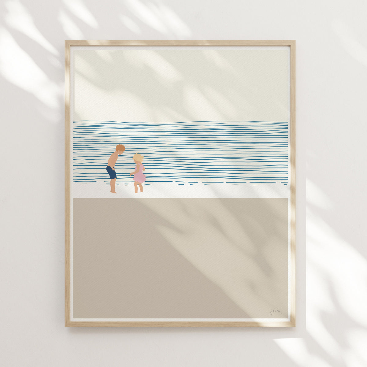 Brother and Sister on the Beach Signed Art Print - 140619