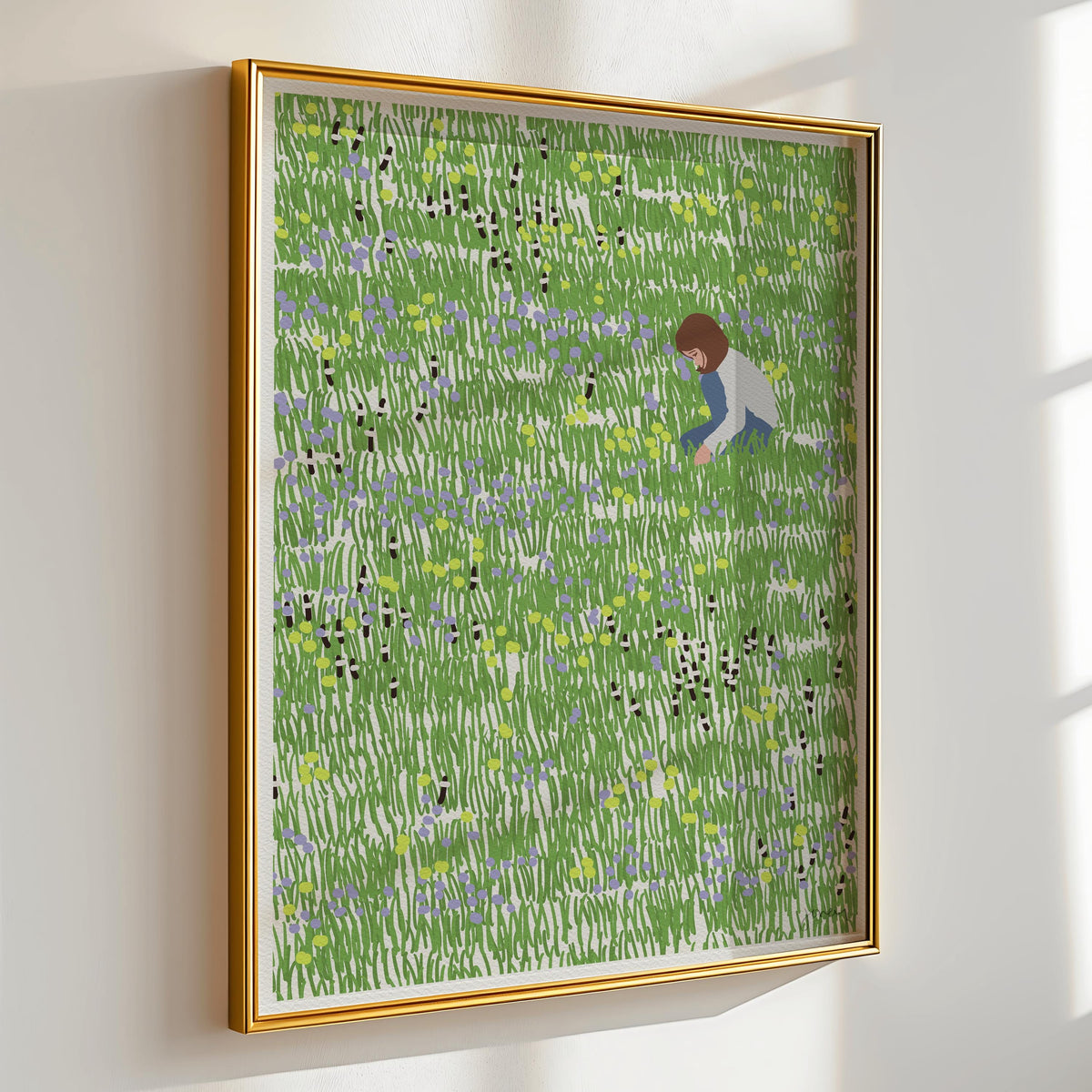 Girl Gathering Flowers Signed Art Print - 140410