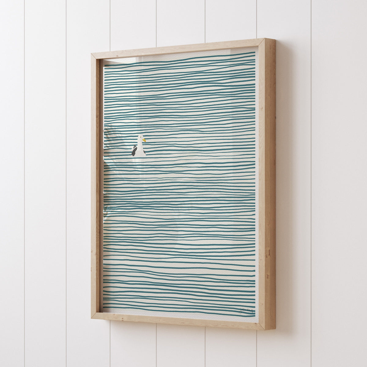 Seagull on Striped Water Signed Art Print - 130324