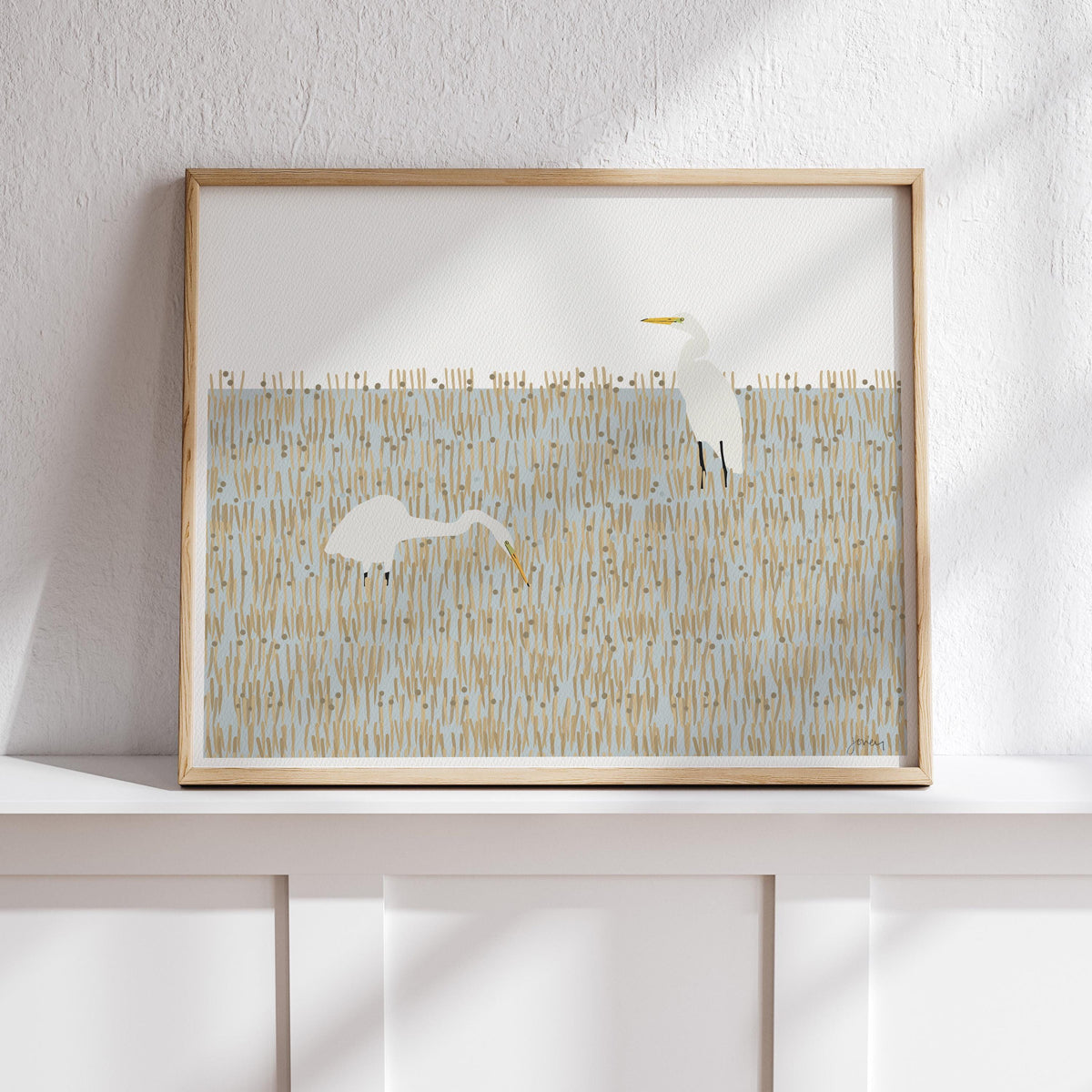 Egrets in Winter Marsh Signed Art Print - 250329