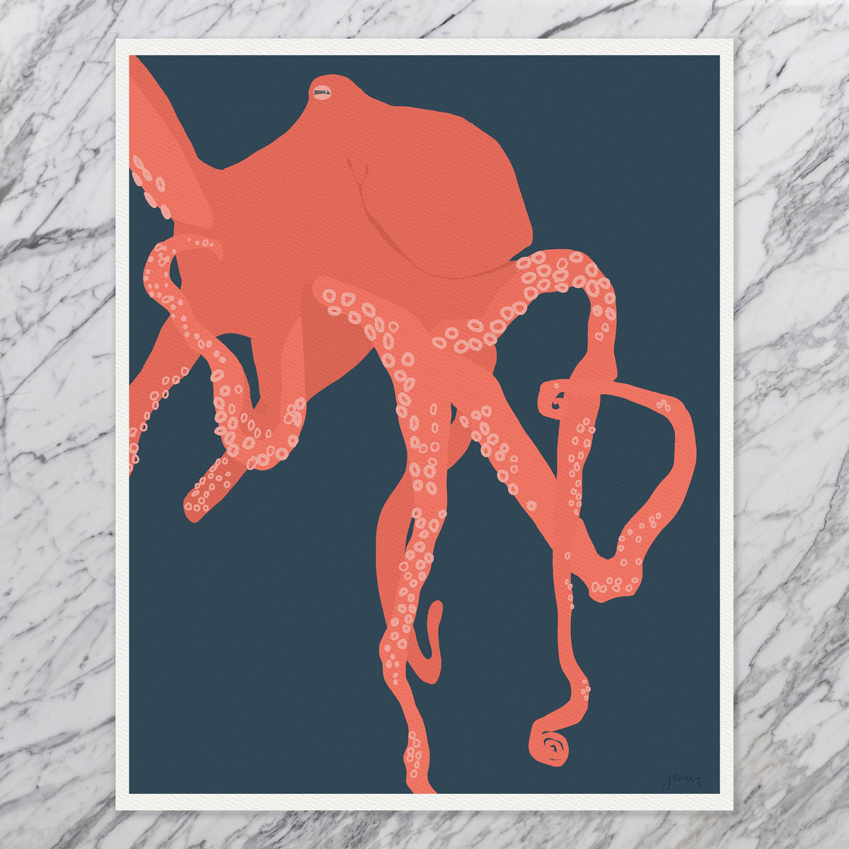 Red Octopus Signed Art Print - 150615
