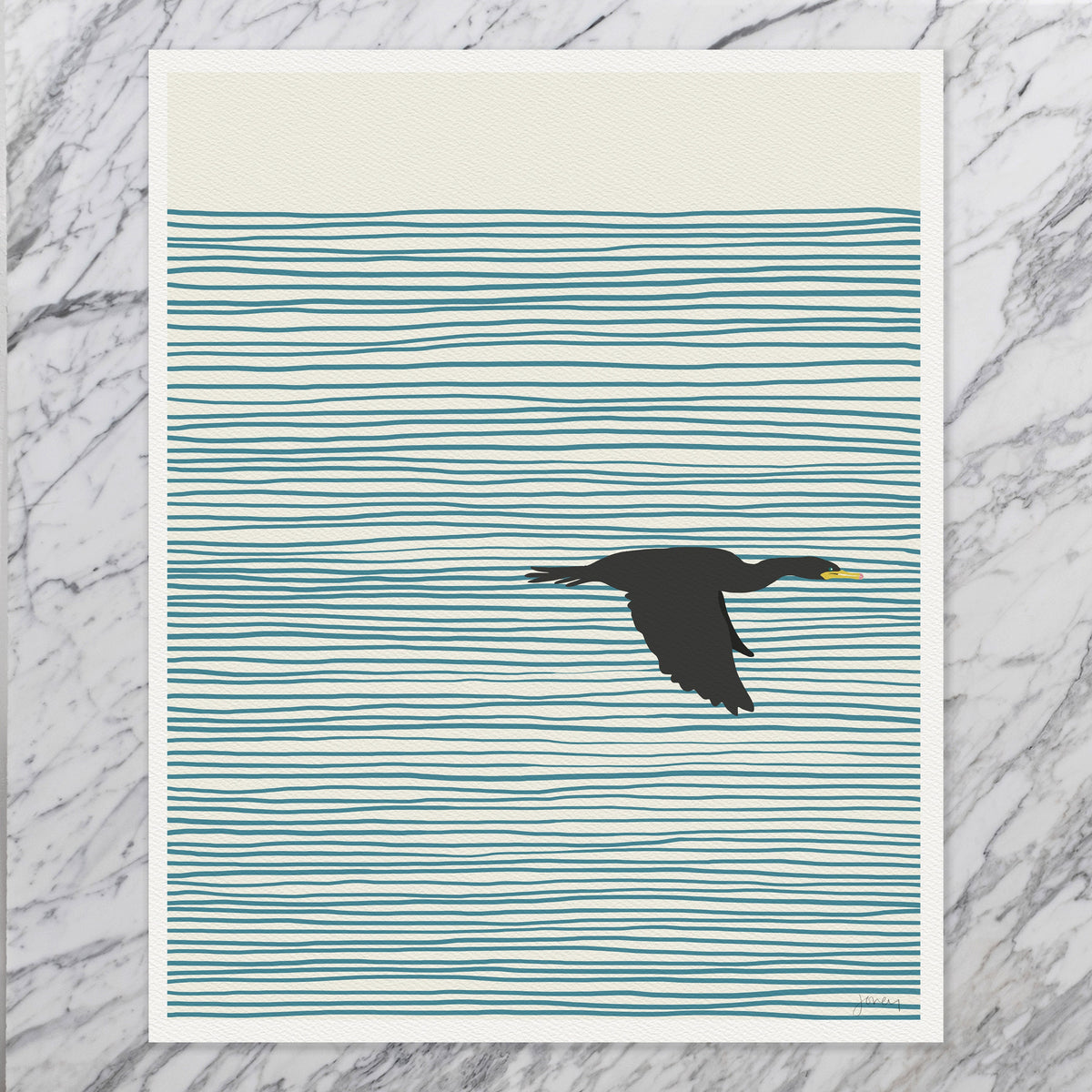 Cormorant in Flight Abstract Signed Art Print - 130410