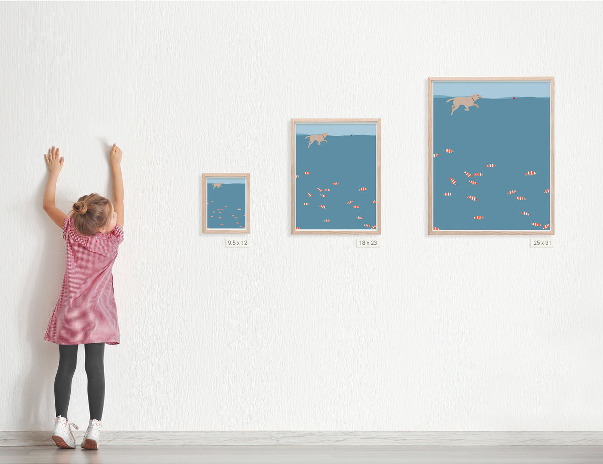 Fish Swimming with Yellow Labrador Signed Art Print - 150203