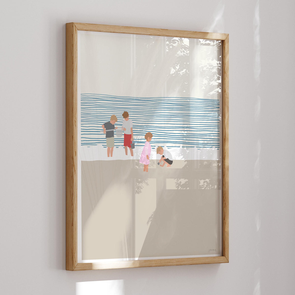Three Brothers and a Sister on the Beach Signed Art Print - 140619