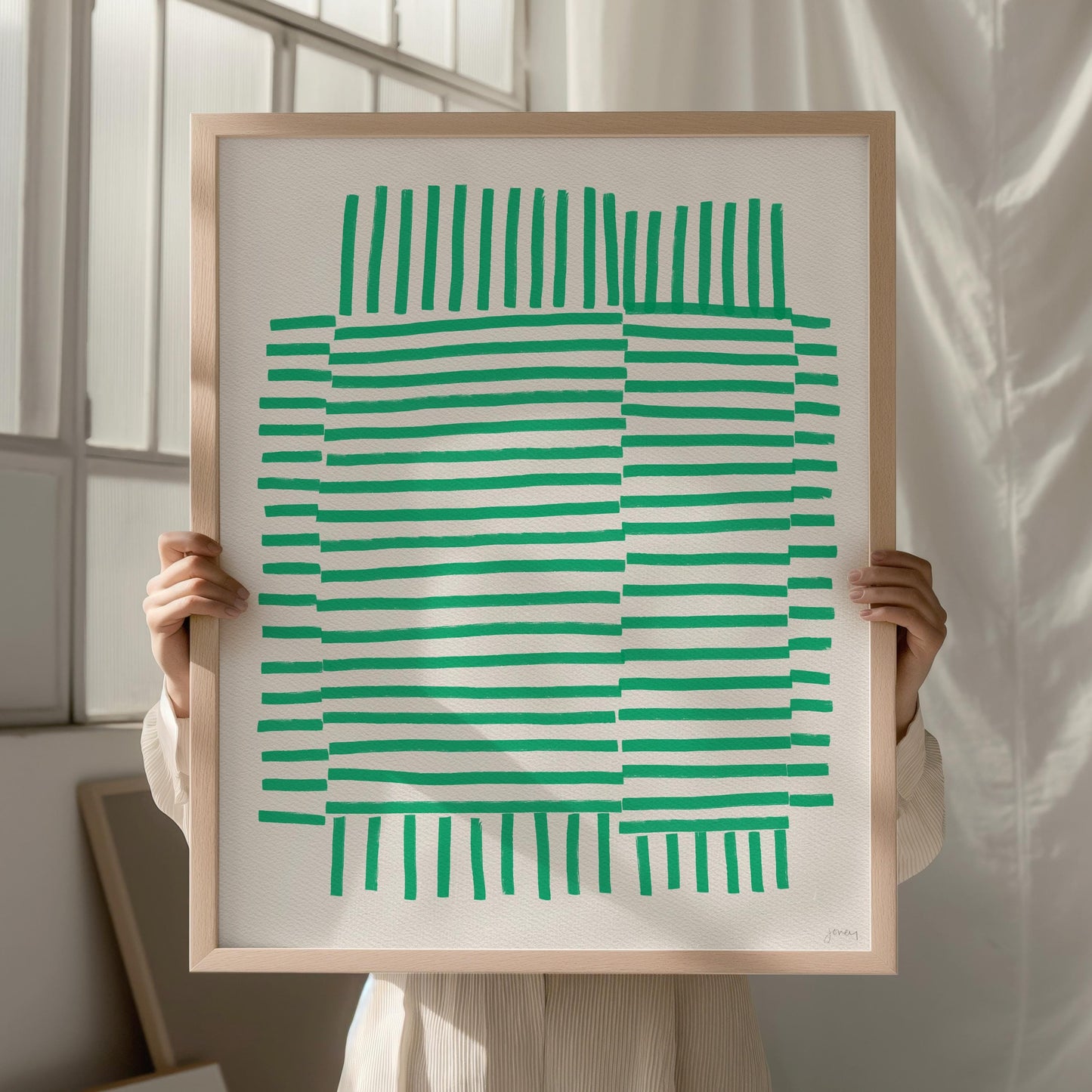 Green Striped Art Print - Unframed or Framed - Abstract Wall Art - 181113