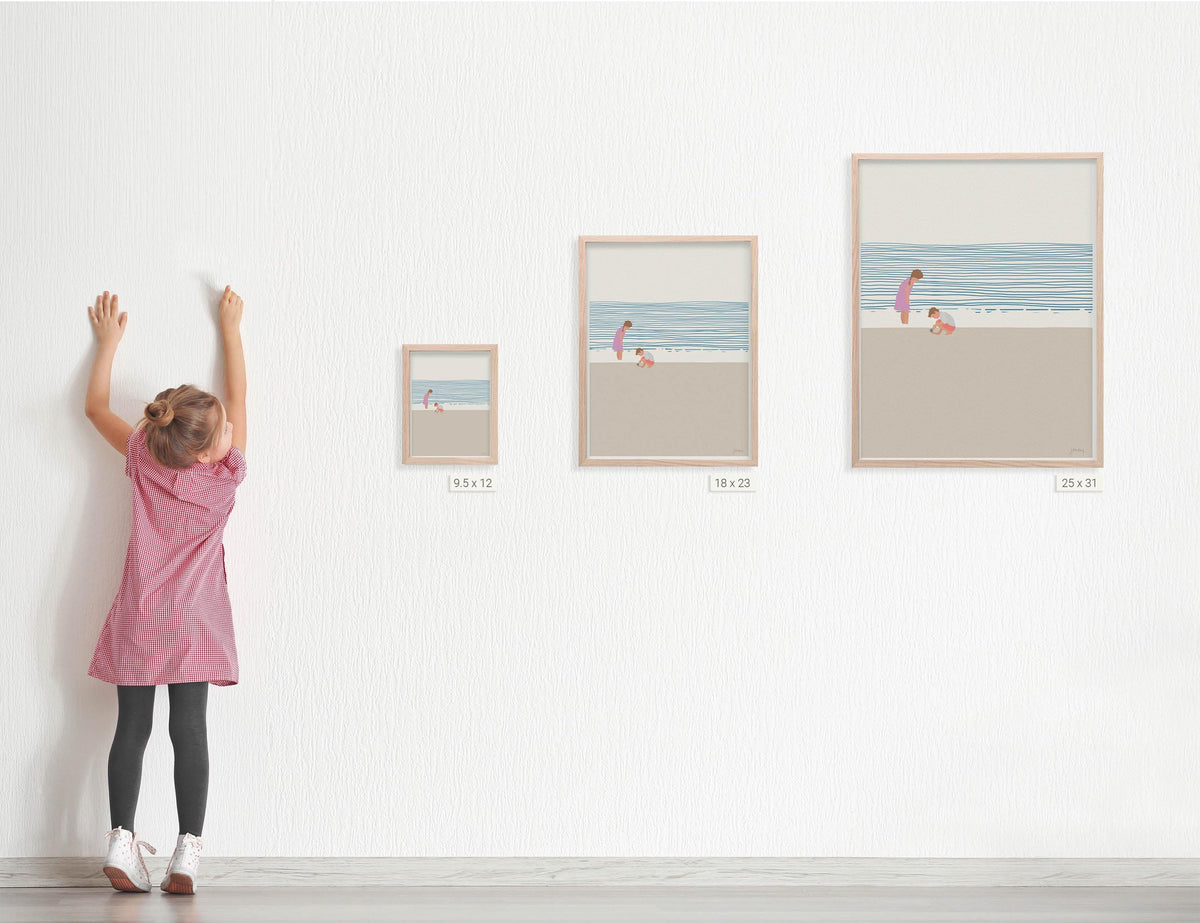 Sister and Little Brother on the Beach Signed Art Print - 140619