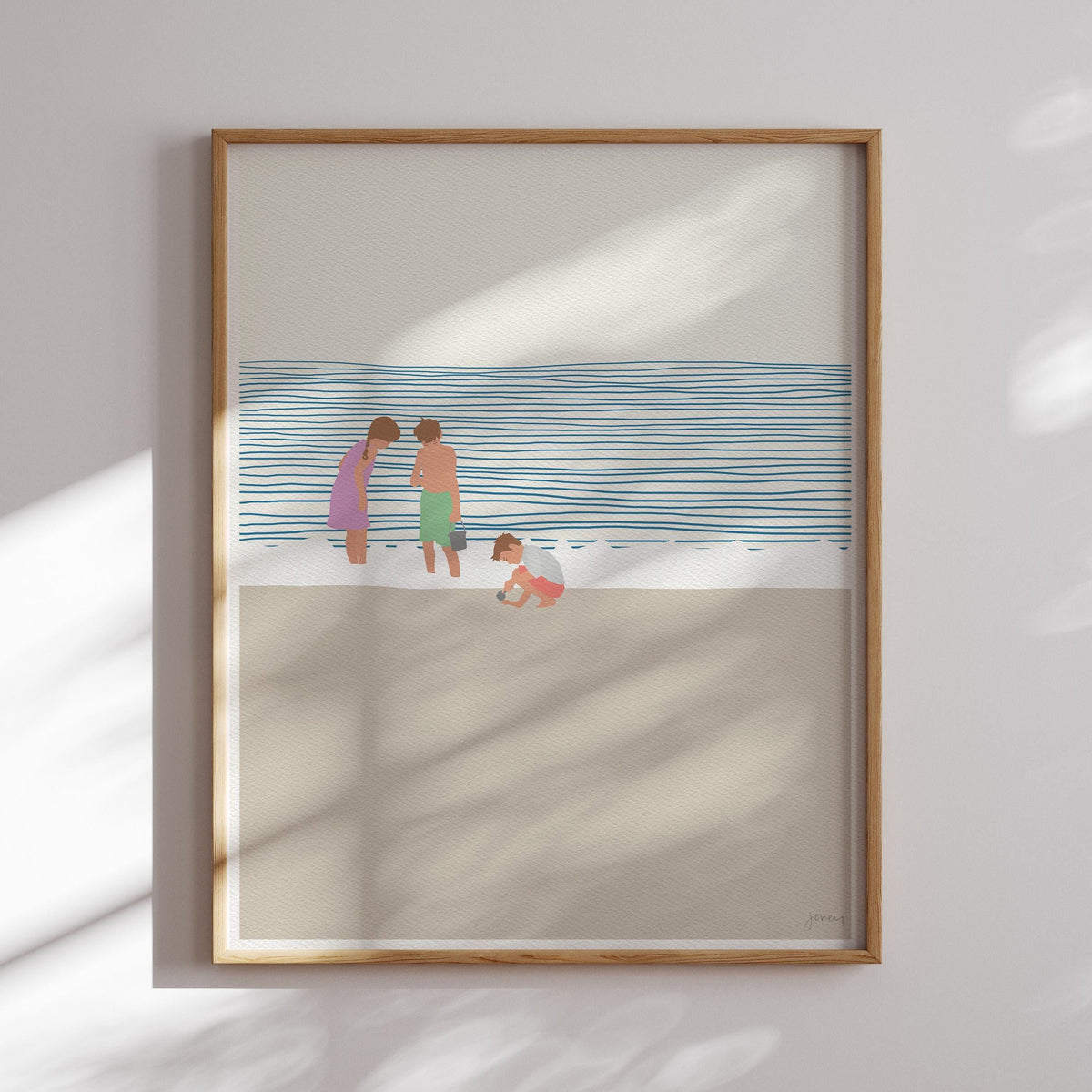 Brothers and a Sister on the Beach Signed Art Print - 140619