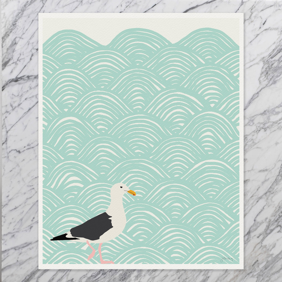 Seagull on Abstract Pattern Signed Art Print - 120723